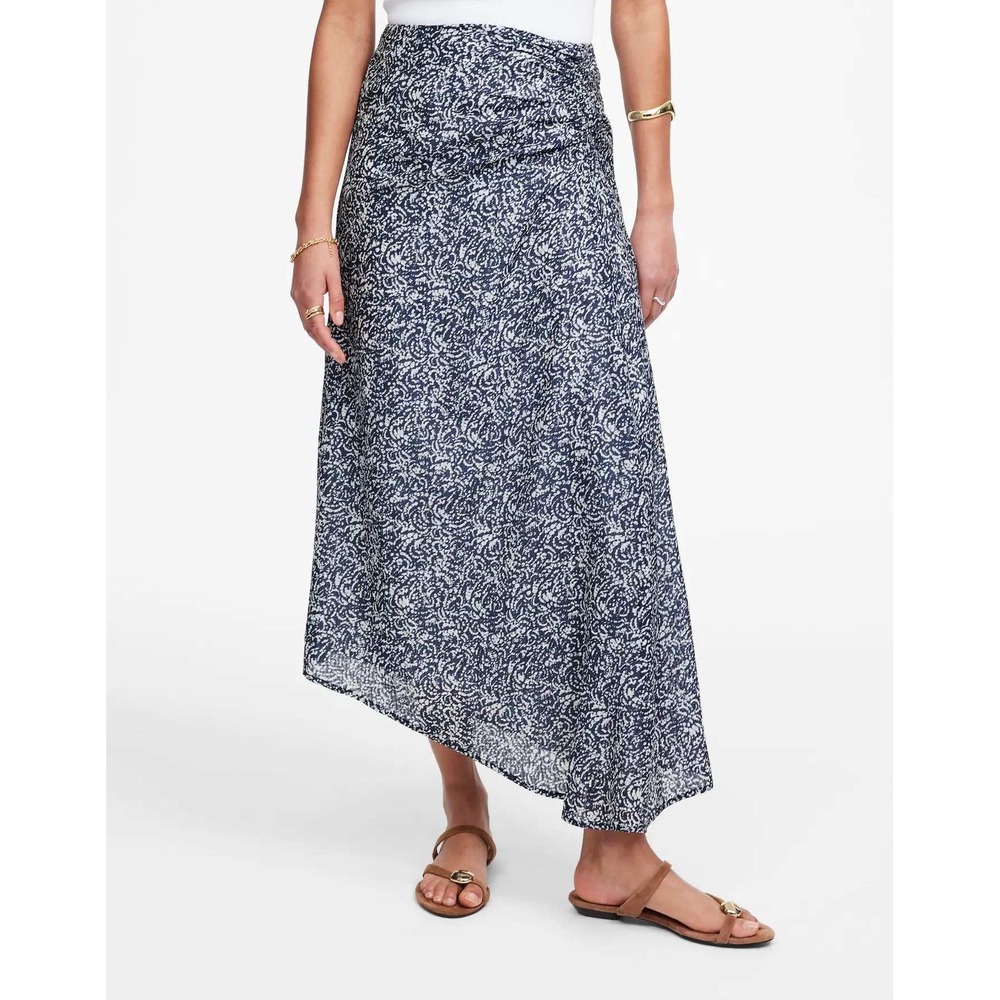 Madewell Ruched Asymmetric Midi Skirt‎ Night Indigo Size 0 NWT